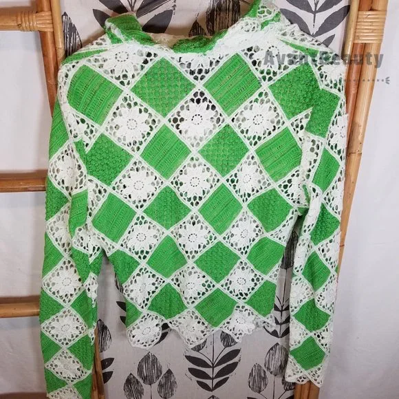 ZARA GREEN CROCHETED TOP SIZE S 2731/291 WHITE SIZE SMALL NWT LONG SLEEVE - Picture 7 of 9